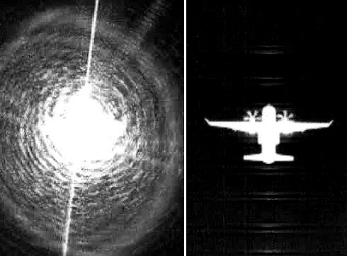 Defense in action. Right: Image of target from the missile's point of view. Left: the missile wad blinded by DIRCM 