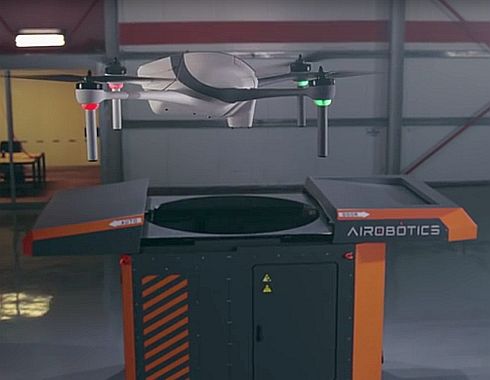Airobotics drone is automatically services by the automated base station 