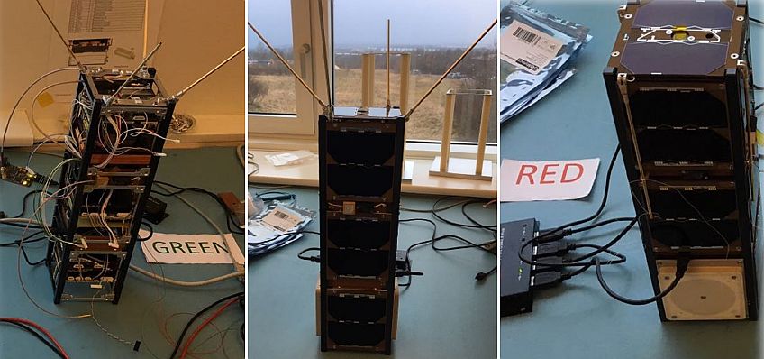 The first three nano satellites during the integration phase