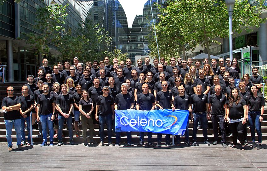 A group photo of Celeno's team near the company's HQ in Ra'anana, Israel