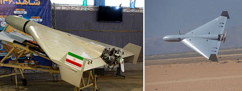 From right to left: SpektreWorks FLM-136 and Shahed-136